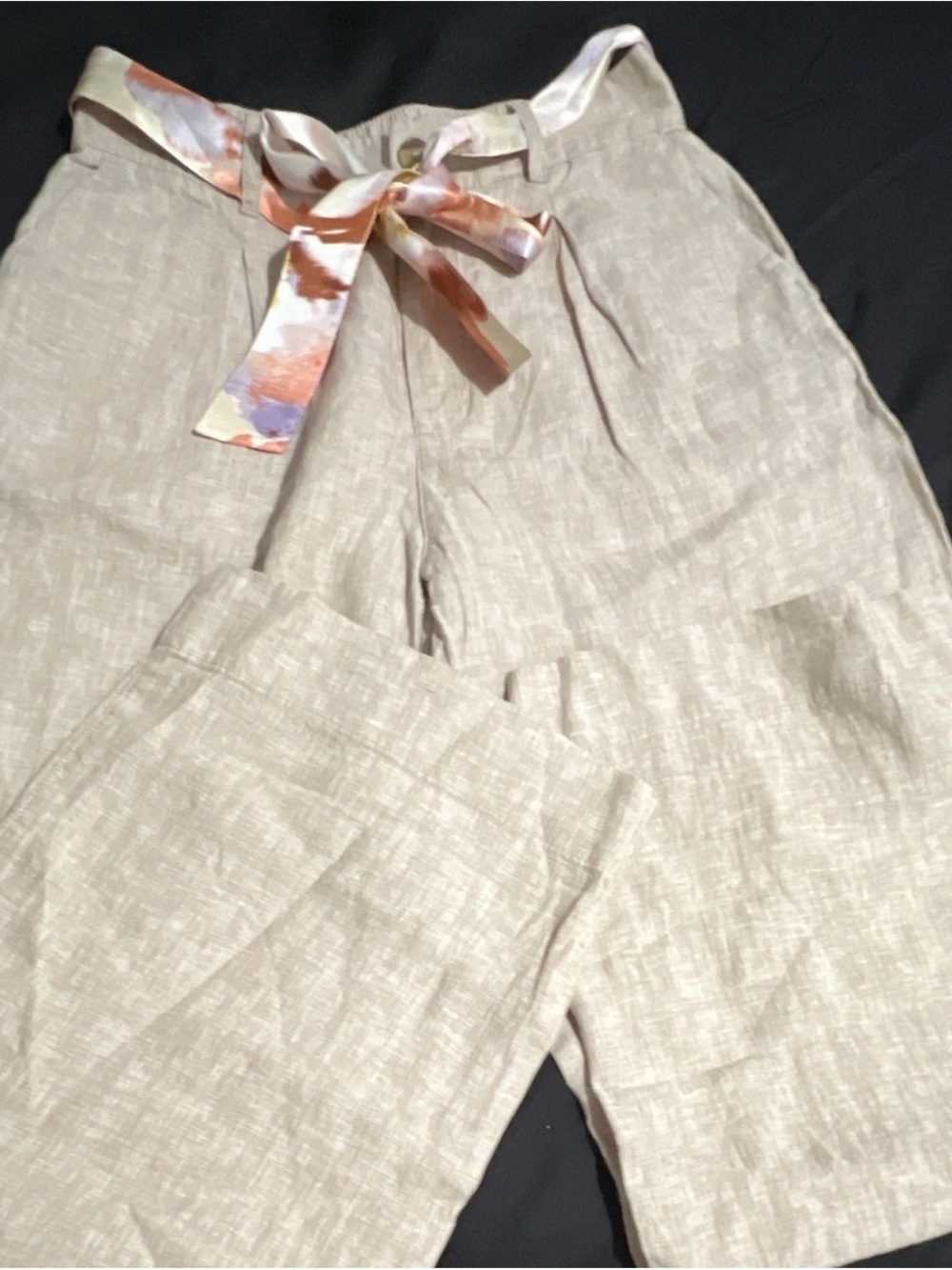 Joie Natural Cream Wide-Leg Linen-Blend Pants with Printed Tie
